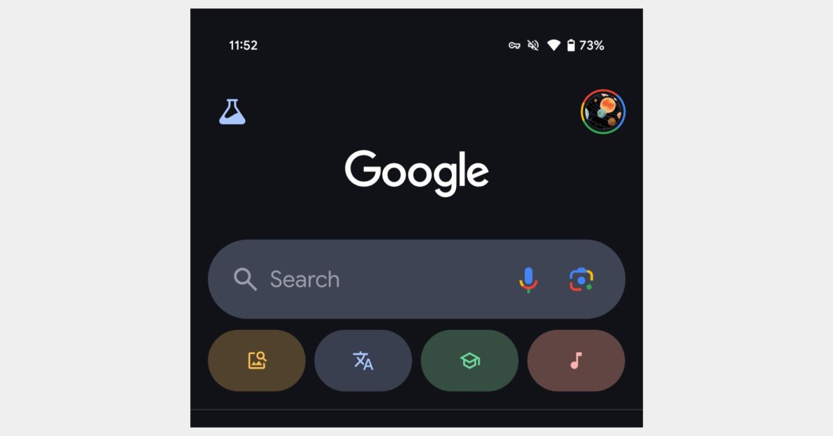 Google app on Android, Search testing a blue darkish theme