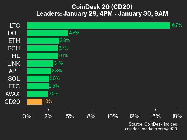 CoinDesk 20 Performance Update: LTC Surges 16.7% as All Assets Trade Higher - Today news