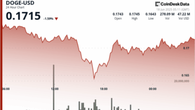 The dog-themed mememcoin dropped to two-week low as geopolitical tensions and macroeconomic pressures roil crypto markets.