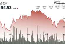 SOL Hovers Near $154 After Support Break as Liquidations Rise