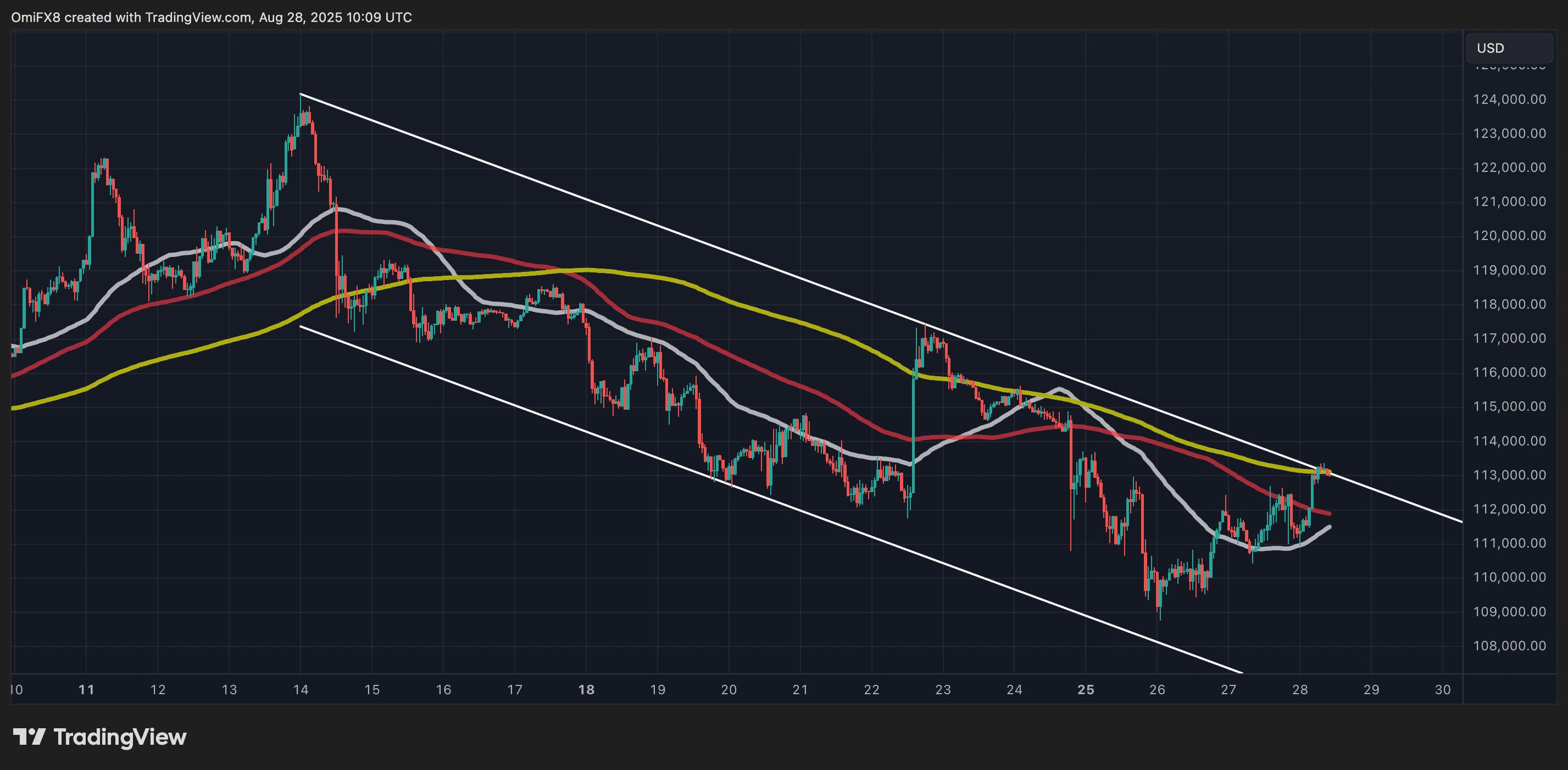 BTC's hourly price action in candlestick format. (TradingView/CoinDesk)