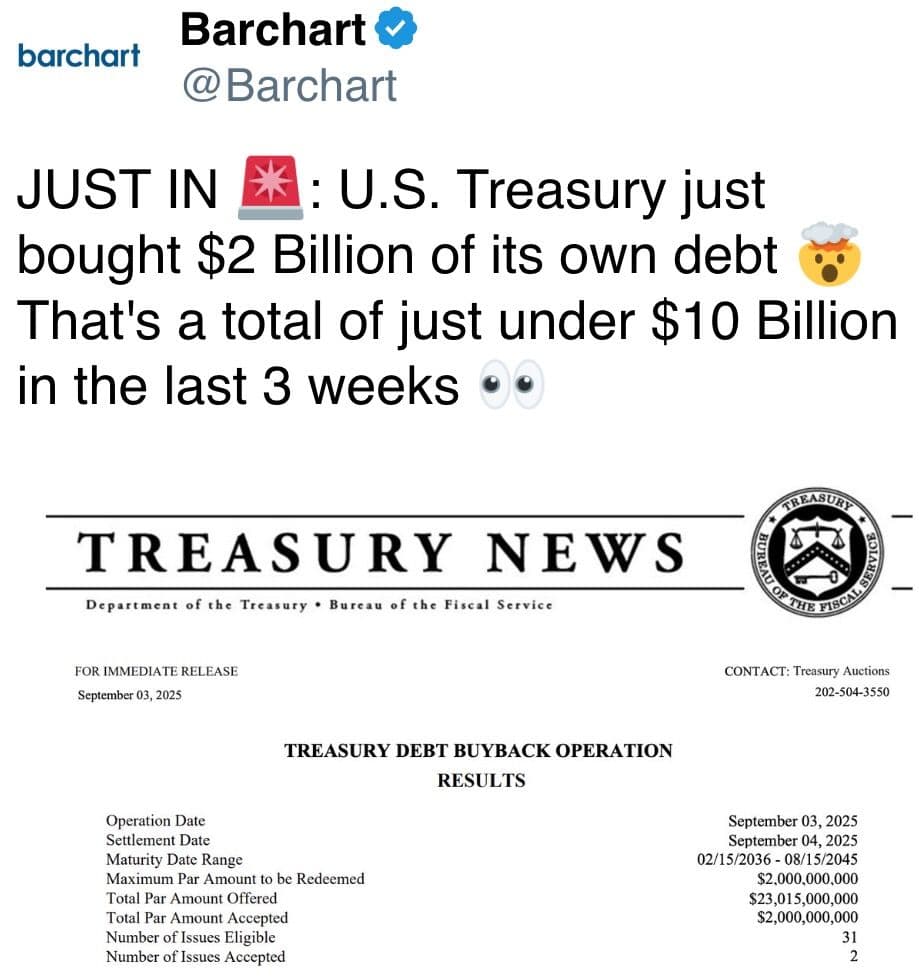 U.S. Treasury just bought $2 Billion of its own debt