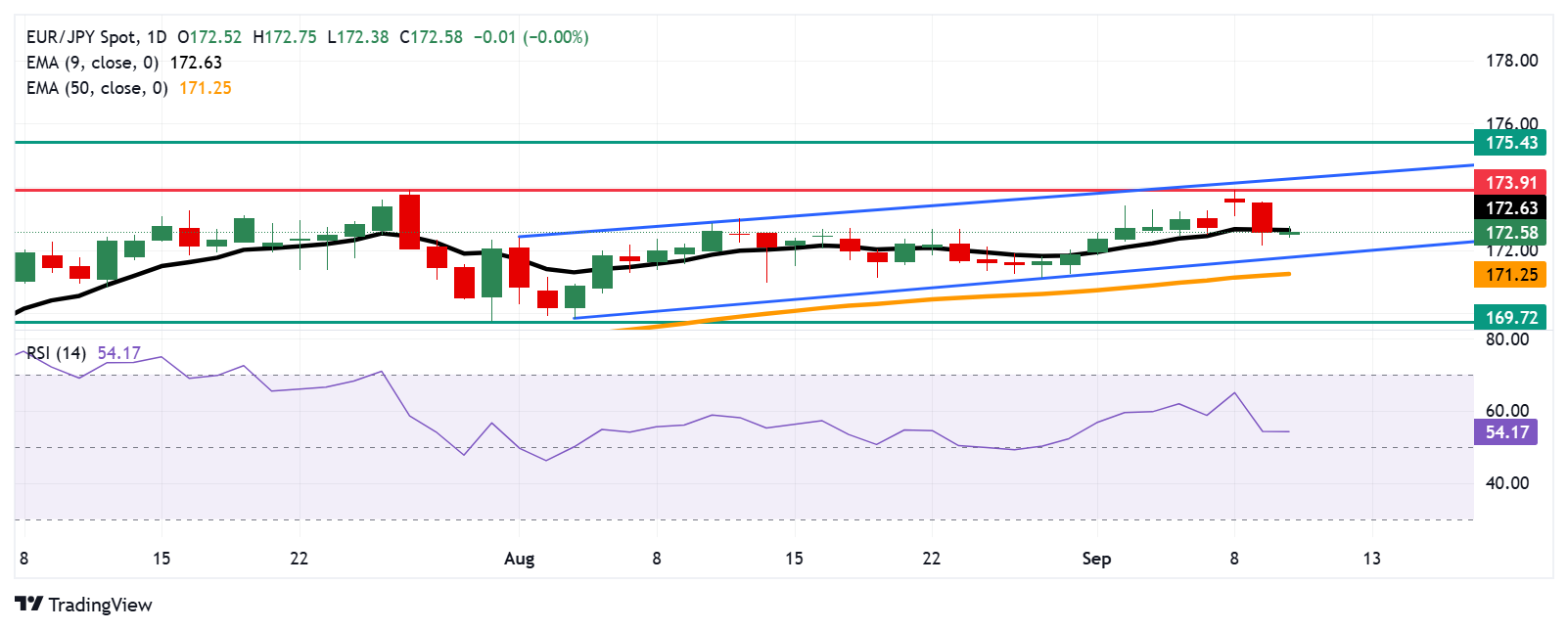EUR/JPY Price Forecast: Hovers around 172.50 after breaking below nine-day EMA
